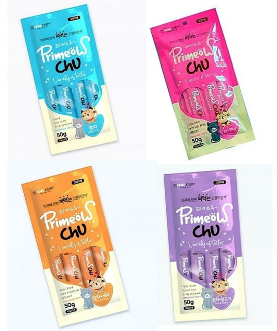 고양이 츄르 프리미요 츄 짜먹는 먹이 간식 사료 5개x10g 4가지 맛, 참치+연어