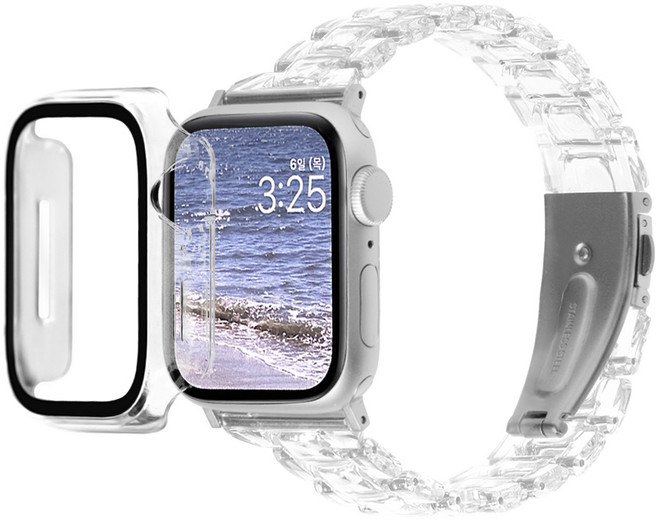 티엑스엘엑스 애플워치 투명 스트랩 투명 풀커버 케이스 세트, 슬림 투명 세트, 1개