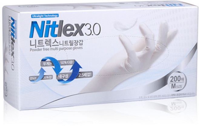 니트렉스 3.0 니트릴 장갑 M, 화이트, 중(M), 1개
