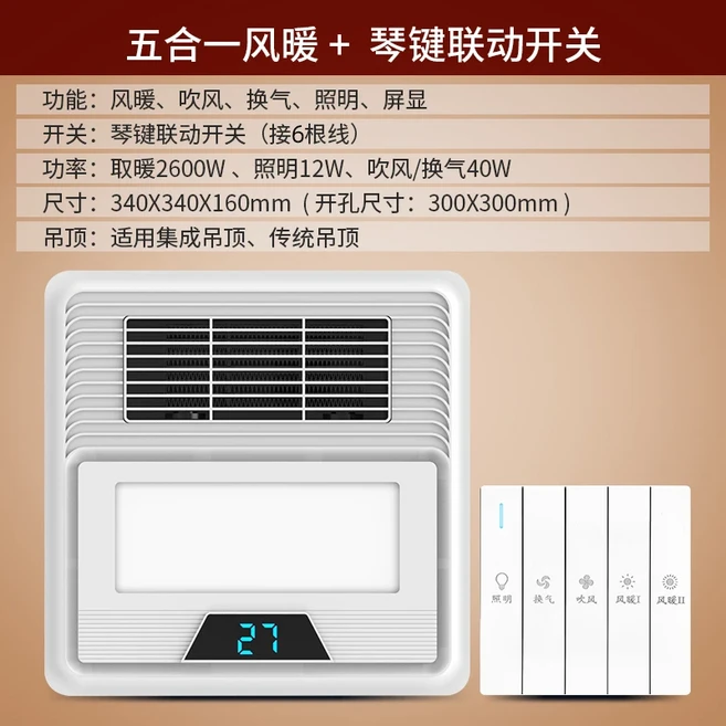조명 및 욕실용 천장 히터가 포함된 220V 에너지 효율 배기 팬, 02 미국, 15 L