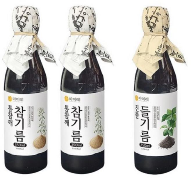 마미레 참기름 350ml 1병 + 들기름 350ml 1병, 1세트