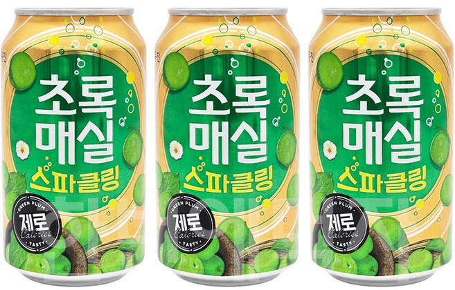초록매실 스파클링 제로 캔, 350ml, 3개