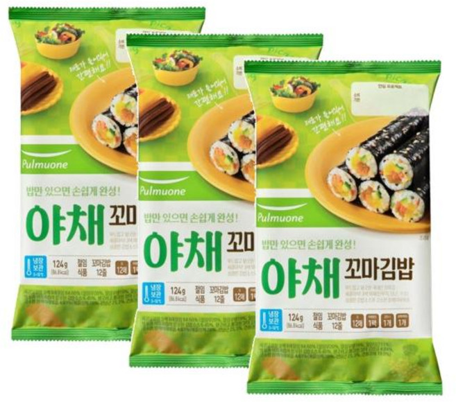 풀무원식품 야채 꼬마김밥 124g 엄마손맛 밥반찬 자취생, 3개