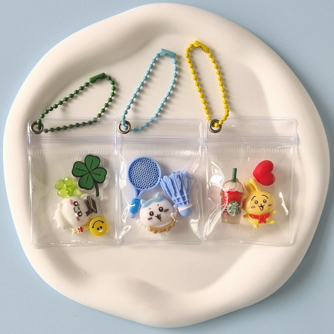 치이카와 먼작귀 키링 투명 파우치 열쇠고리 가방 백참 핸드폰 미니 스트랩, 02, 1세트