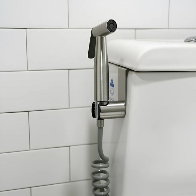 샤샤픽 무타공 스텐 욕실 스프레이건, 실버, 1세트