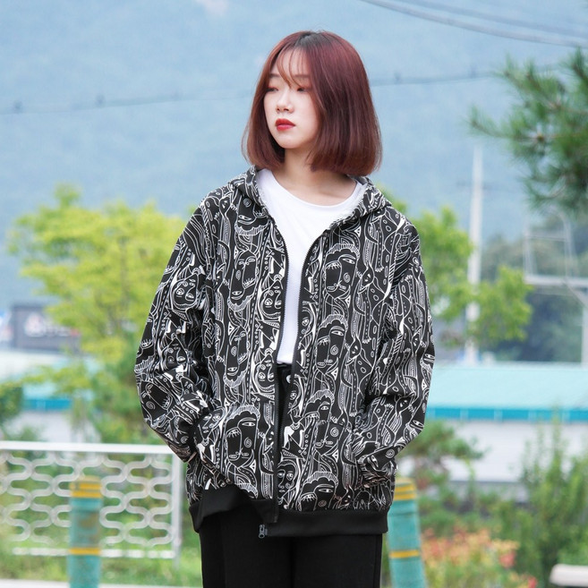 아로하스타일 남녀공용 오버핏 나염 후드집업 자켓 JK1008