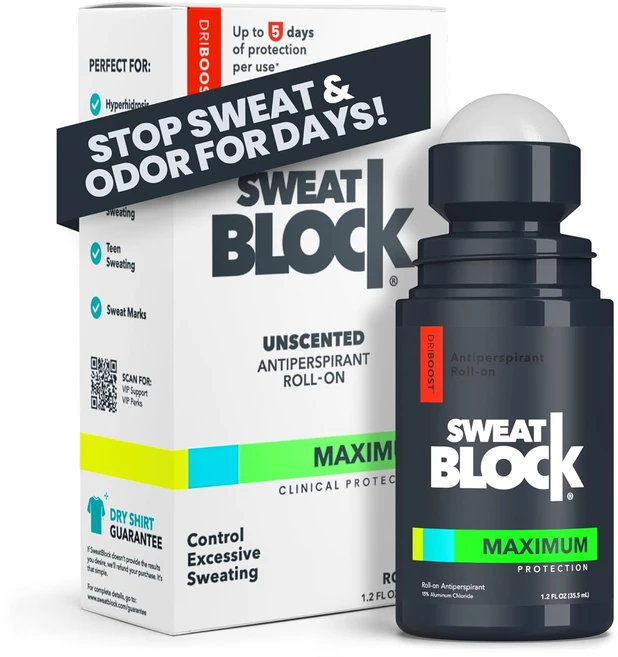SweatBlock 데오드란트 롤온 땀 발한 억제제 다한증 과도한 땀 및 냄새 치료 사용당 최대 7일 땀 조절 - 남여 공용, 1개, 35ml - 쿠팡
