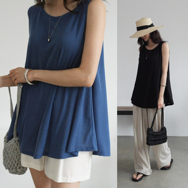 하늘바라기 여성용 쿨드롭 린넨 플레어 나시