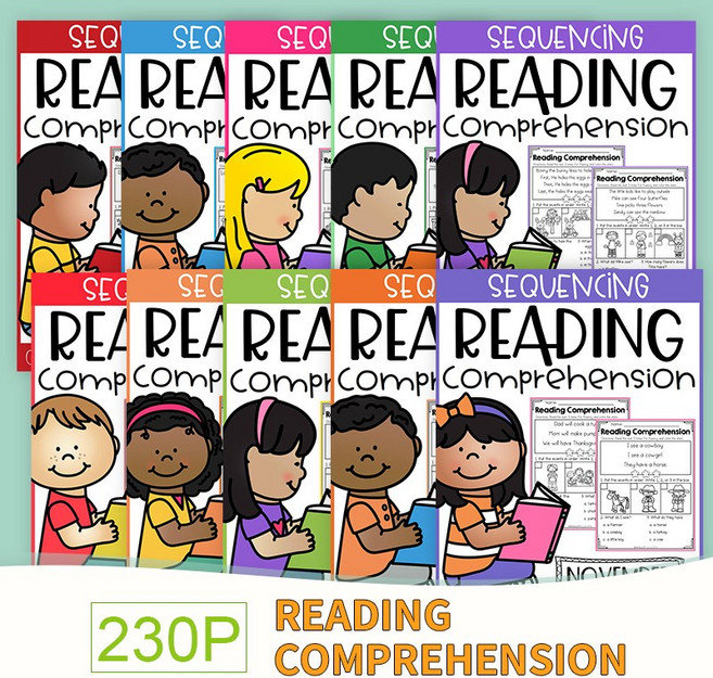Sequencing Reading Comprehension 유치원과 1학년 읽기 이해력 워크시트 영어를 배우다 책 읽기 지문의 워크북 아이들 영어책, 10 books of 230 Pcs