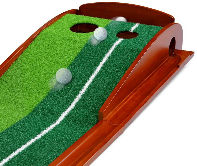피지엠코리아 골프 원목 퍼팅 연습 매트 자동리턴 볼가림막 볼튐방지 퍼터 연습기 실내 3m