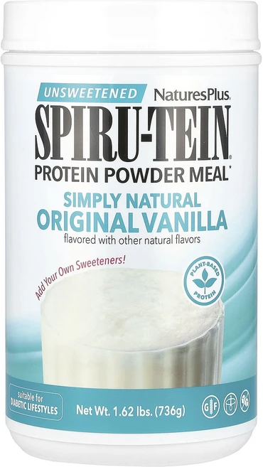 NaturesPlus Spiru-Tein® 단백질 분말 식사 무가당 바닐라 맛 736g(1.62lb), NaturesPlusSpiruTein단백질분말식사무가당, 736g, 1개 - 쿠팡