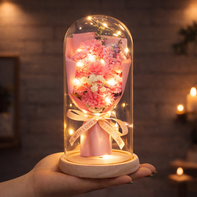 레모리엘 스승의날 어버이날 꽃다발 유리돔 카네이션, 핑크