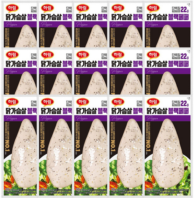 하림 닭가슴살 샐러드용 블랙페퍼 110g 대용량, 15개, 100g