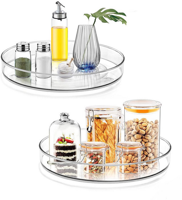 골든리빙 다용도 투명 회전 트레이 주방 양념통 영양제 수납 정리 회전 선반 2P, 1세트