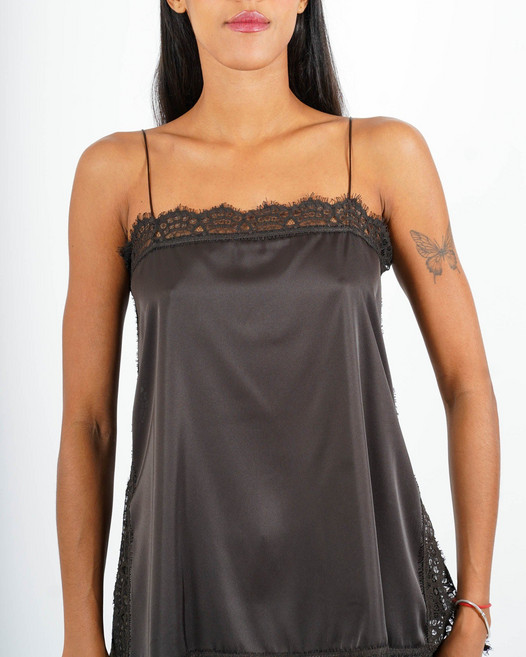 【辣妹拼接】吊帶 女裝 連衣裙 上衣 背心 抹胸 歐美風 純色花邊設計 修身顯瘦 夏季海邊度假 派對穿搭, 棕色