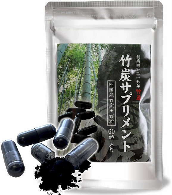 식용 대나무 숯 캡슐 60개 일본 시코쿠 1984년 전통 타케토라, 1개, 60정