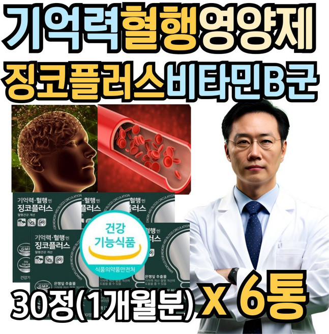 식약처인증 기억력 혈행개선 은행잎 플라보놀배당체 티아민 비타민b6 판토텐산 영양제 시니어 남자 여성 추천 혈행 은행잎추출물 징코 빌로바 뉴일리, 3개, 30g