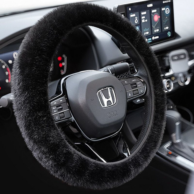 융털 겨울 핸들커버 차량용 초극세사 따뜻한 부드러운 보들보들 방한 핸들커버, 블랙