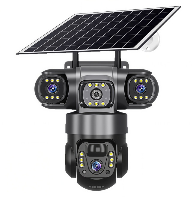 太陽能三鏡頭監控攝影機 360度旋轉 雙向語音 全彩夜間, 1個, 三畫面太陽能-室内室外都能用-（WiFi版）（無記憶卡）