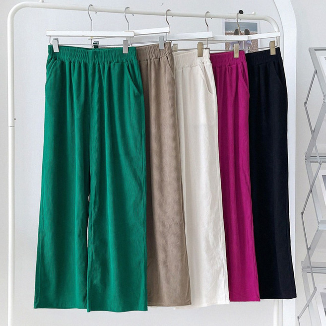 코듀로이 밴딩 와이드팬츠 5color 롱기장 일자핏 데일리 트레이닝 팬츠