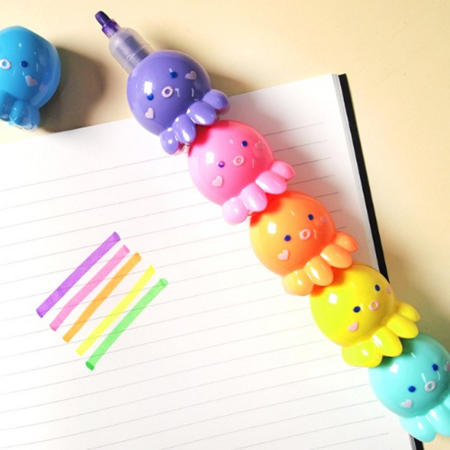 투영디자인 귀염문어 형광펜, 혼합색상, 1개