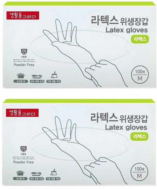 생활을그리다 라텍스장갑 M, 중(M), 2개