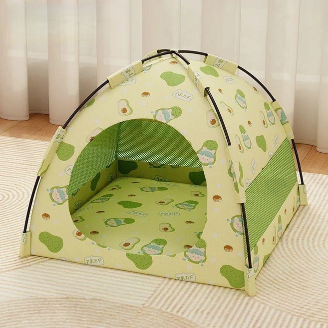 쌍천 텐트 여름 테디하우스 사계절 소형 공용 반려동물 분리세탁 반폐쇄 보온집 야외 고양이 W25102513, 1개, 아보카도