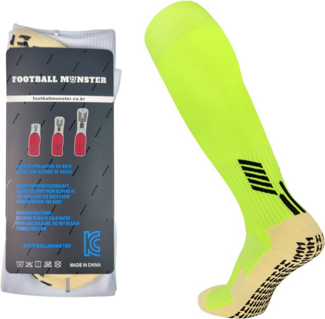 풋볼몬스터 논슬립 축구양말 3EA 1셋 어린이 유소년 성인용 스포츠삭스, 형광그린, 3개