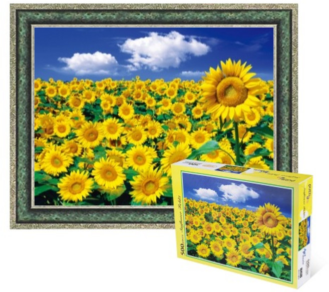 퍼즐피플 해바라기들판3 500피스 직소퍼즐, 액자포함(엔틱그린), 1개
