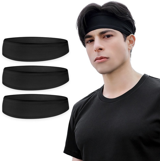 시글락 아쿠아 쿨 스포츠 헤어밴드, 블랙, 3개