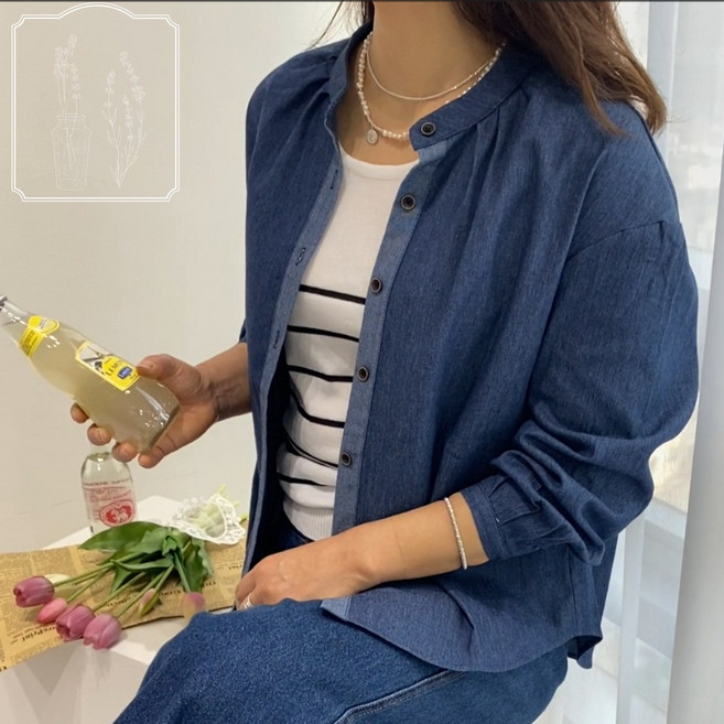 라벤더헤이즈 청남방 데님 셔츠 봄 블라우스 반목 빅사이즈 50대 생지 모던 오버핏
