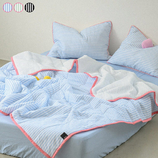 믹스앤매치 어라운드 스트라이프 순면+서커 여름 이불베개세트 SS/Q 3컬러