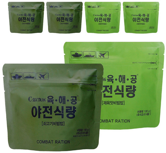 전투식량 육해공 야전식량 쇠고기비빔밥 3+제육비빔밥 3, 1개, 600g