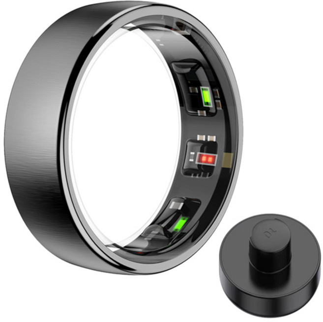 R10 5ATM 방수 IP68 링 남성 여성 건강 수면 모니터 Smartring 무선 충전 피트니스 Andriod IOS, 10, black