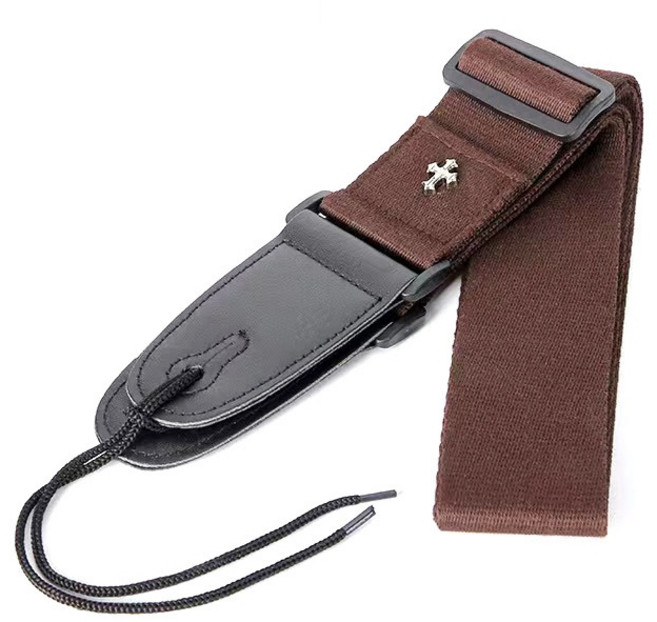 BGM 기타 스트랩 멜빵 어깨끈, 1개, 십자가 스트랩 - 브라운