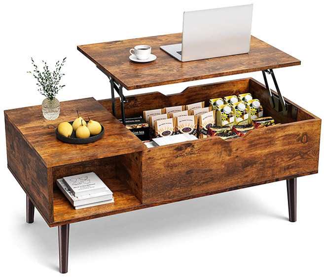 Tixpra 가정용 거실 승강 높이 조절 탁자 테이블 침실 서재 노트북 선반 티 테이블, 브라운