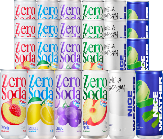 클룹 제로소다 250ml 48개입 세트 (레몬+복숭아+포도+청사과+소다+레드애플)