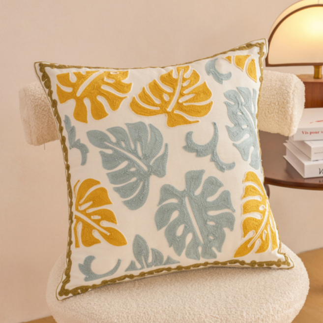 서플라이랩 핸드메이드 꽃자수 쇼파쿠션 국산솜 포함, 옵션9. 바나나잎