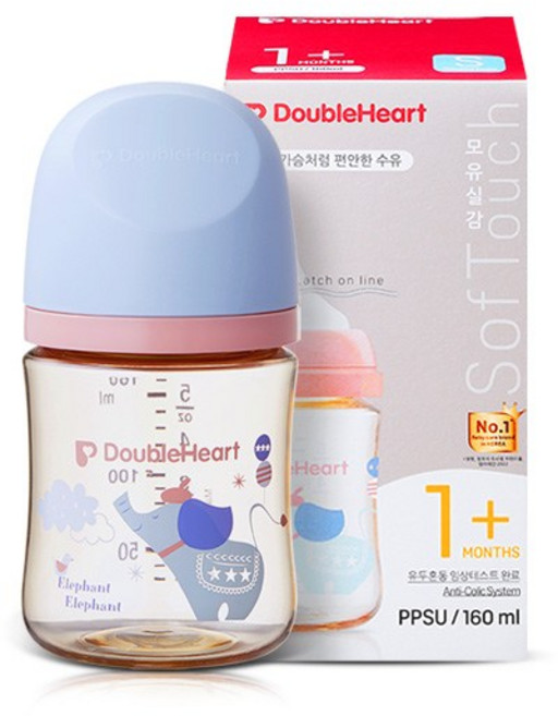 더블하트 모유실감 3세대 PPSU 꿈꾸는코끼리 (젖꼭지S), 꿈꾸는코끼리 젖꼭지(S), 1세트, 160ml