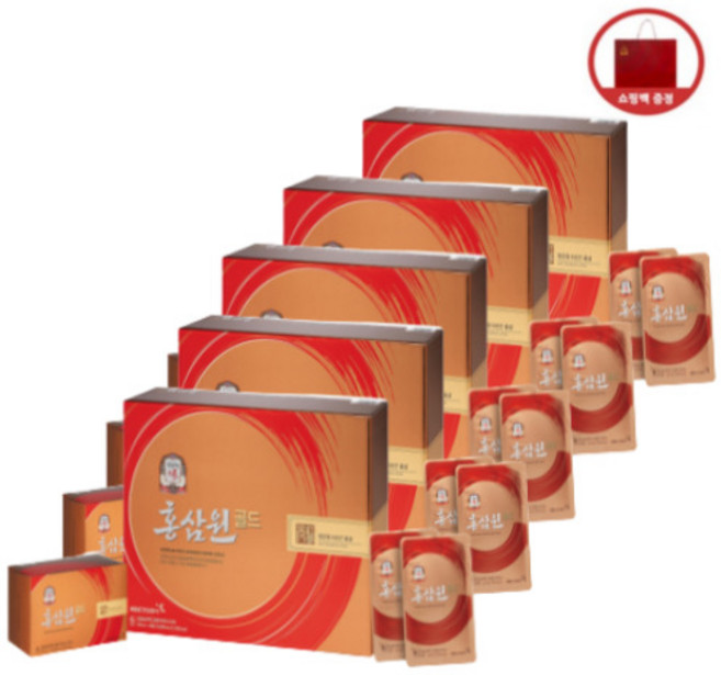 정품 100% 정관장 홍삼원 골드 50ml 30포 5박스 홍삼 6년근 농축액 액기스 명절 설날 추석 선물 세트 어머님 아버님 부모님 어르신 선물용 답례품 포장 쇼핑백, 1.5L, 5개