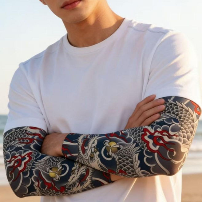 타투토시 문신 팔토시 양팔 2개 세트, 블랙