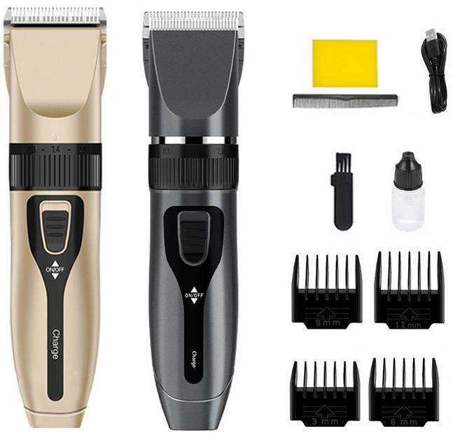 퀸코리 남자머리 바리깡 가정용 남자 무음 바리깡, 금색+그레이, 금색+그레이