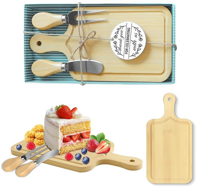 AZEAM 게임 우승자를 위한 베이비 브라이덜 샤워 상품 1세트 대나무 미니 치즈 보드 세트 나이프 포크와 선물 상자 포함 파티 결혼식 손님용 작은 샤퀴테리 보드 벌크