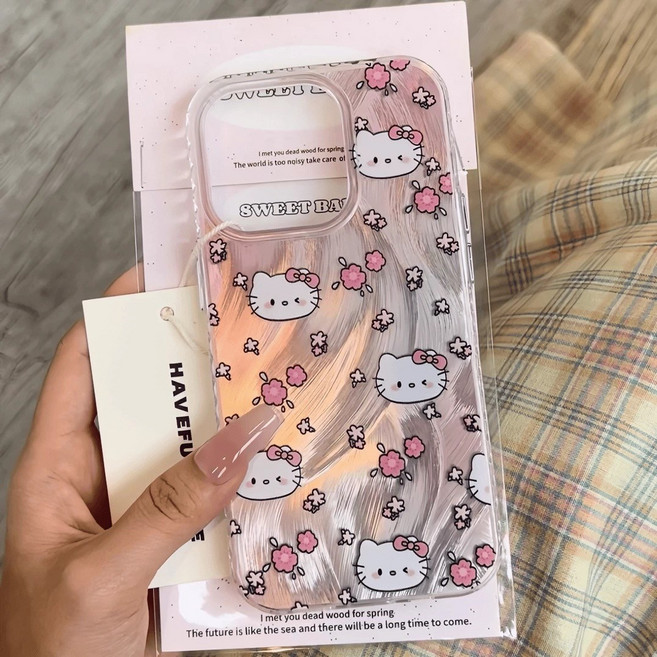 핑크 벚꽃 고양이 샤이닝 아이폰 갤럭시 폰케이스