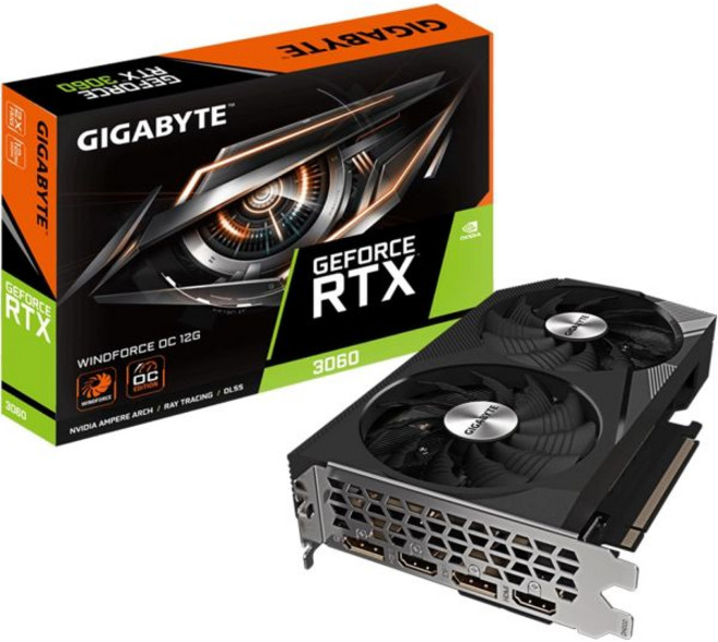 기가바이트 지포스 RTX 3060 윈드포스 OC 12G 개정판 20 그래픽 카드 2개 팬 12GB 192비트 GDDR6 GVN3060WF2OC12GD Rev20 비디오, WINDFORCE, RTX3060|OC|REV2.0