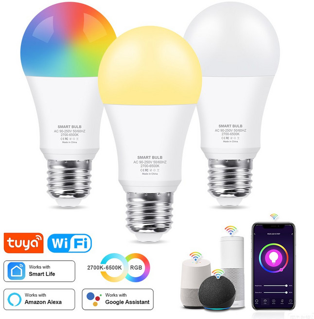 COOLO Tuya 15W 18W WiFi 스마트 전구 E27 RGB LED 램프 디밍이 가능한 따뜻한 흰색 Google 홈 Alexa 음성 제어, 1개, 1개