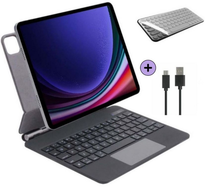 갤럭시탭 S9 FE S8 S7 플러스 호환 매직 키보드 11인치 12.4인치 블루투스 무선 케이스 커버 케이스나라 한글 각인, 블랙, 1개