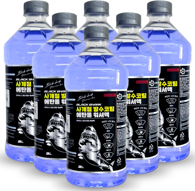 블랙샤크 프리미엄 사계절 발수코팅 워셔액, 6개, 2L