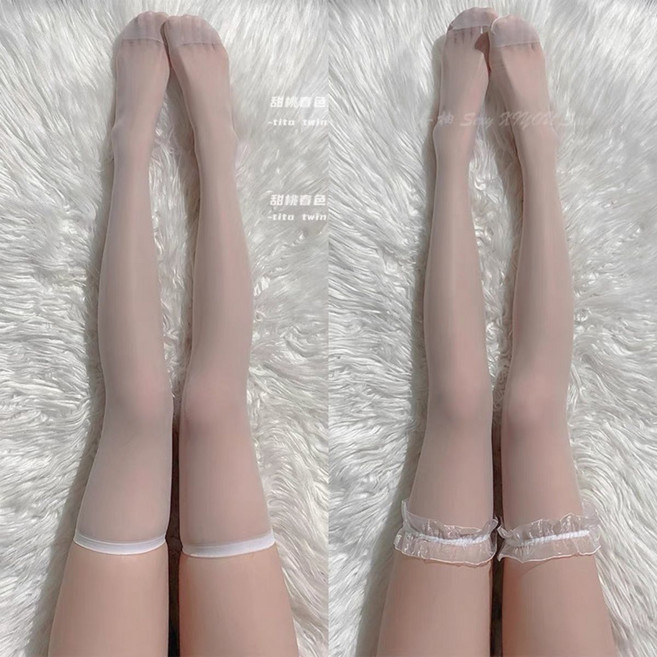 網紅長筒黑絲襪女性感過膝JK高筒純欲漁網襪防勾絲, 1個, 【2雙裝】木耳白-細邊白爆款推薦 性感純欲絲滑【70-140斤】