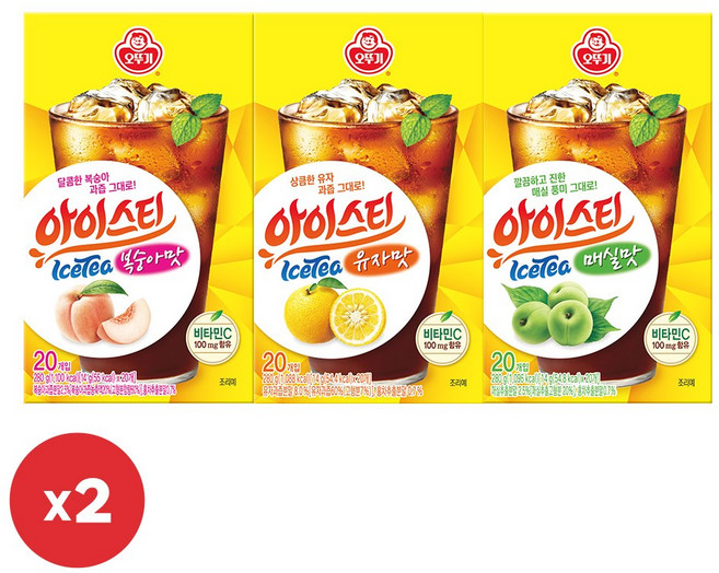 오뚜기 아이스티 복숭아맛 280g(20T) 2개+유자맛 280g(20T) 2개+매실맛 280g(20T) 2개, 14g, 6개, 20개입